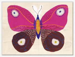 Pink Butterfly Art Print in White Frame by Paule Marrot