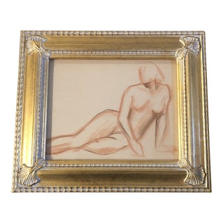 Original Vintage Art Deco Sepia & Charcoal Female Nude Study-1940’s For Sale