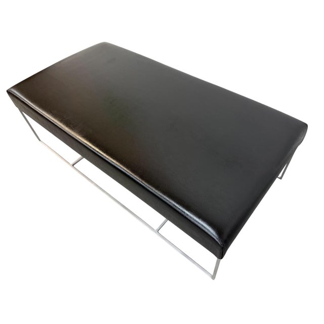 1980s Vintage Italian Modern Rectangular Black Vinyl Bench For Sale - Image 5 of 8