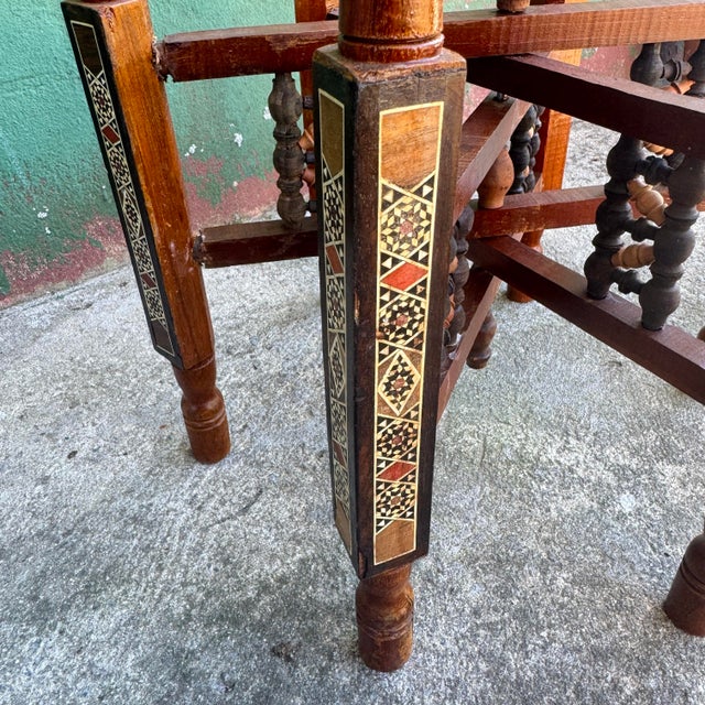 Antique Moroccan-Middle Eastern Brass and Wood Tea Tray Table- 2 Pieces For Sale - Image 12 of 12