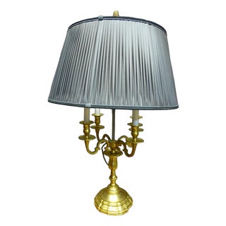Large Lamp in Gilded Bronze with Pleated Silk Shade For Sale