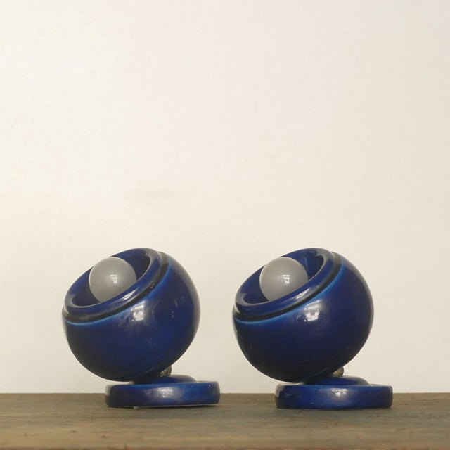Glazed ceramic wall lamps. Stunning midnight blue color. Adjustable with nickel-plated brass joint. Excellent condition....