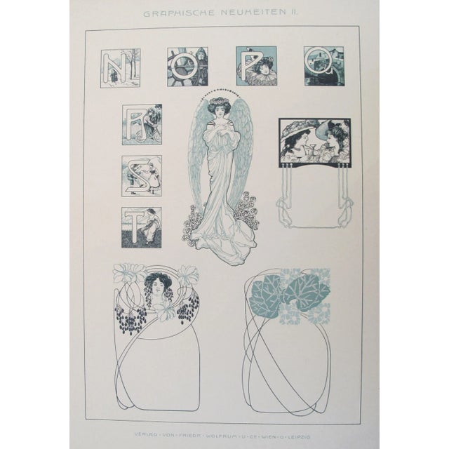 1900s German Decorator Print, Verdigris Ladies For Sale