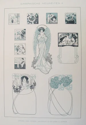1900s German Decorator Print, Verdigris Ladies