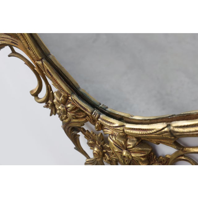 1950s 20th Century Rococo Gilt Metal Oval Mirror, Italy, 1950s For Sale - Image 5 of 11
