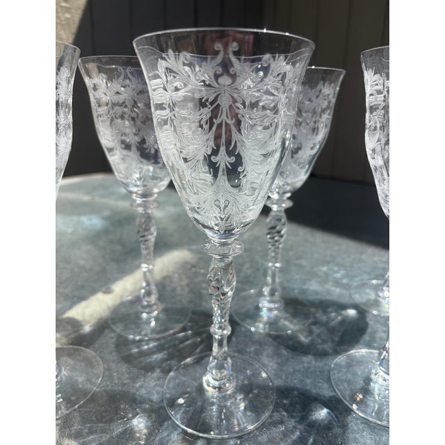 Art Nouveau 1930s Tiffin Goblets Byzantine Pattern - Set of 7 For Sale - Image 3 of 3