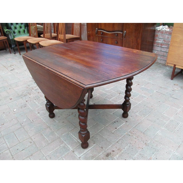 Brown Antique 1920s English Oak Barley Twist Drop-Leaf Dining Table For Sale - Image 8 of 8
