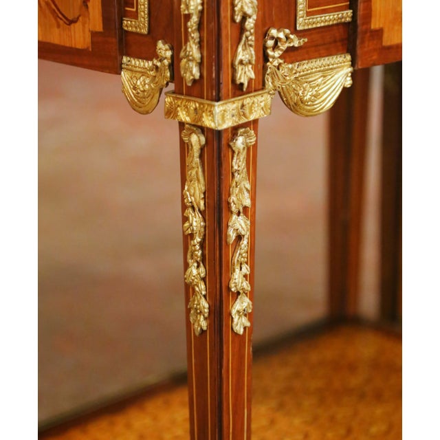 Bronze Near Pair of Mid-Century French Louis XVI Ormolu Marquetry Side Tables For Sale - Image 8 of 17