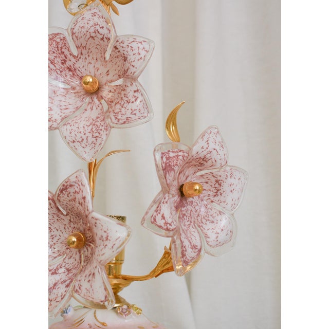Murano Vintage Pink Murano Glass Flower Table Lamp, Italy, 1970s For Sale - Image 4 of 6