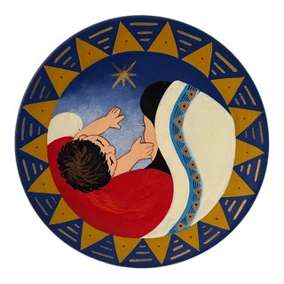 Vintage Peruvian Madonna & Child Redware Plate For Sale