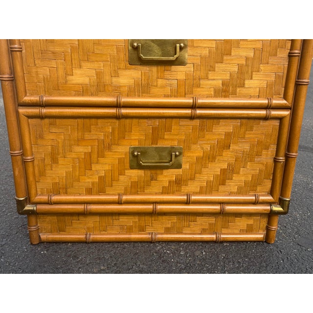 Chocolate Vintage Faux Bamboo Rattan Campaign Style Lingerie Chest Dresser For Sale - Image 8 of 10