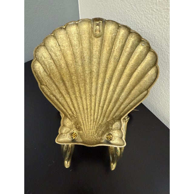 Brass Mid-Century Hollywood Regency Brass Scallop Shell Double Candle Holder Wall Sconce For Sale - Image 8 of 12