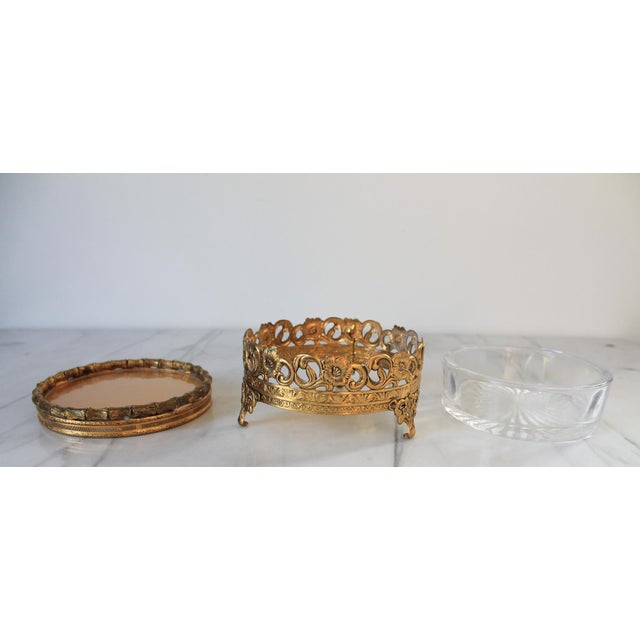 Vintage Gold-Toned Ormolu and Glass Filigree Trinket Box or Jewelry Casket For Sale - Image 10 of 12