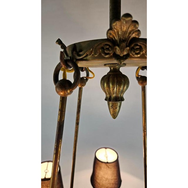 Large Italian Empire Style Chandelier with Tôle and Gilt Bronze Details, 1940s For Sale - Image 13 of 17
