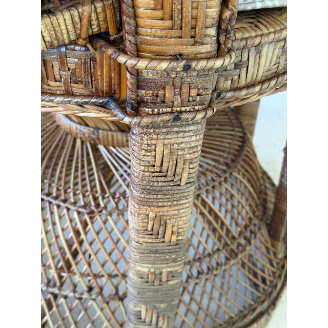 Coffee Vintage Mid-Century Bohemian Wicker & Rattan Peacock Fan Chair For Sale - Image 8 of 12