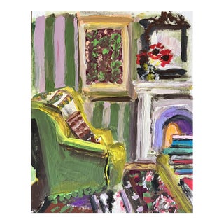 Painting of an Interior Space Original Art "Fireside" by Shann Spishak For Sale