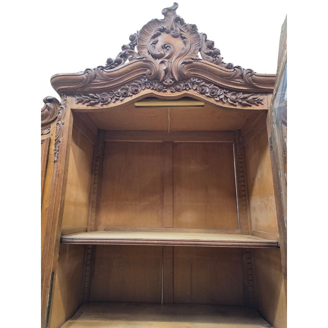 Antique French Louis XV Style Hand-Carved Walnut Vitrine Bookcase For Sale - Image 12 of 12