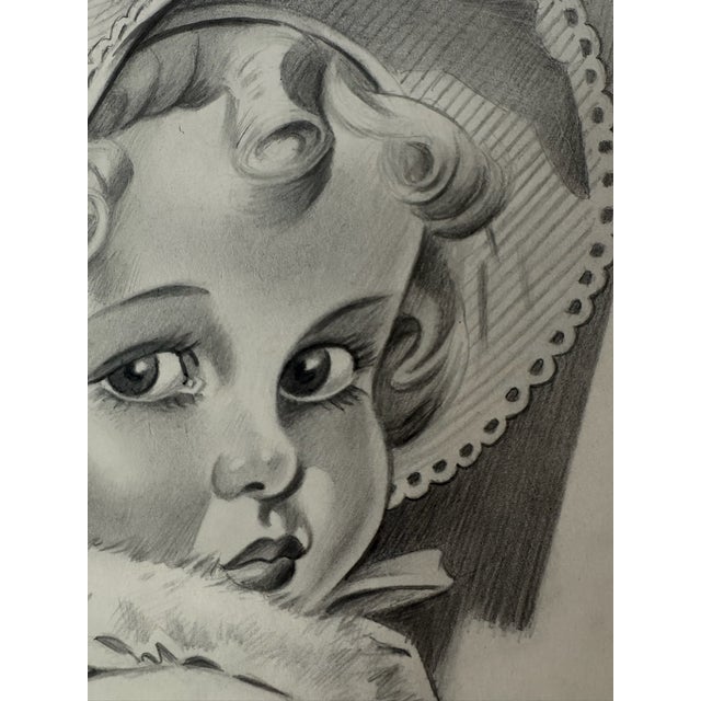 Original graphite pencil drawing by American artist and illustrator Theodore E. Schrock (1879–1952), depicting a portrait...