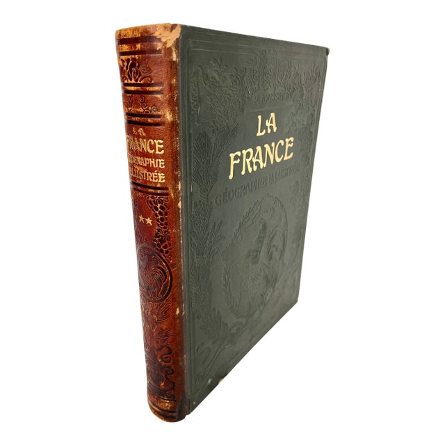 Antique French Illustrated Leather Bound Geography Book For Sale