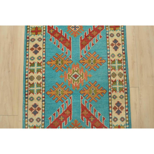2020s Kazak Runner 2’2” X 6′ Blue Wool Tribal Hand-Knotted Oriental Rug For Sale - Image 5 of 12