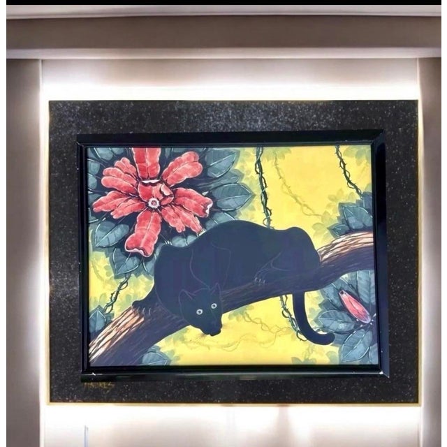 Billy Seay Black Panther Tropical Painting in Black Frame For Sale - Image 10 of 11