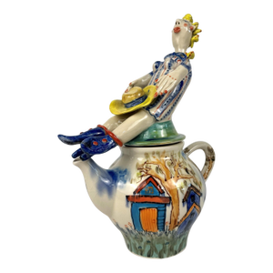 1990s Signed Julia Kirillova Whimical Ceramic Tea Pot