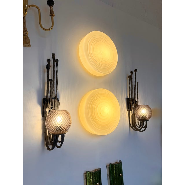 Metal Wrought Iron and Glass Sconces by Pozzebon. Italy, 1970s, Set of 3 For Sale - Image 7 of 14