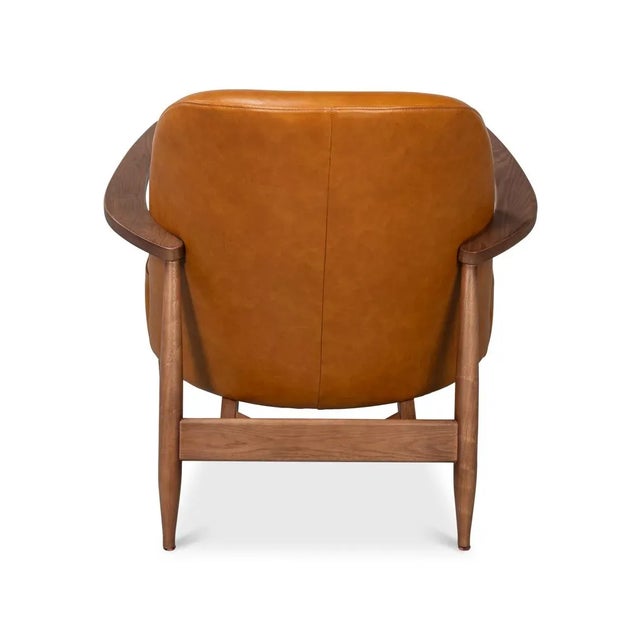 Mid Century Tan Leather Arm Chair For Sale - Image 4 of 13
