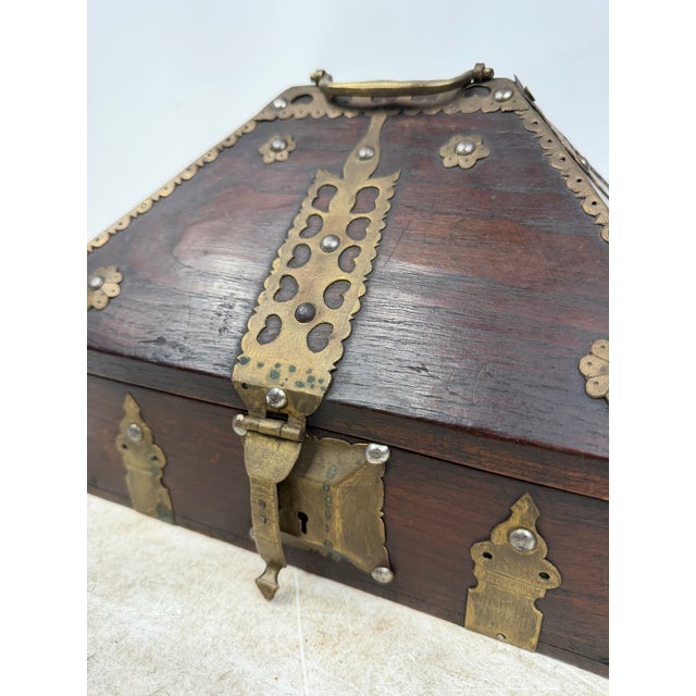 Antique Indian Jewelry Box in Wood and Brass, 1800s For Sale - Image 4 of 16
