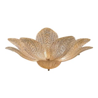 Murano Glass Gold Leaf Form Flush Mount Chandelier For Sale