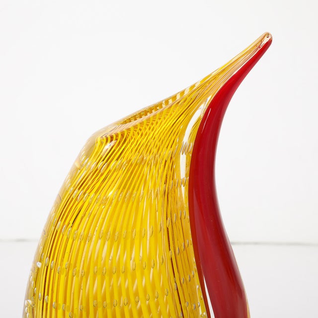 Mid-Century Modern Mid-Century Modernist Hand-Blown Teardrop Form Glass Vase in Yellow and Scarlet For Sale - Image 3 of 12