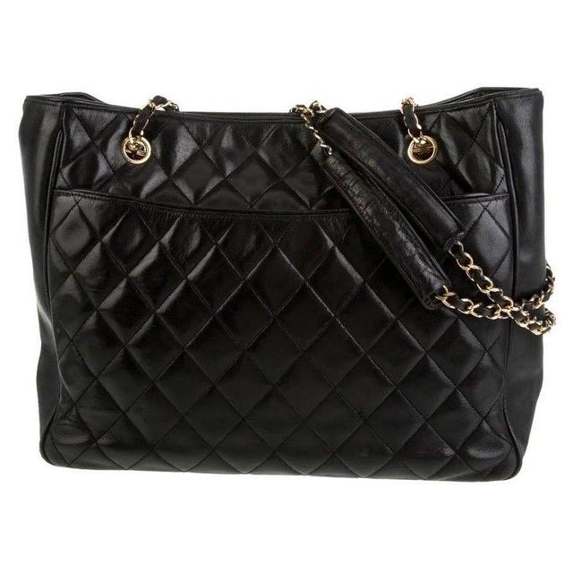 Chanel Quilted Black Caviar Skin Shoulder Bag / Tote, Golden Chain & Hardware For Sale - Image 15 of 18
