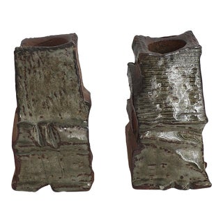 Pair of 21st Century Studio Pottery Brutalist Candlestick Holders For Sale