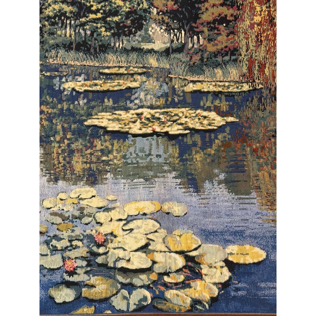 French Vintage Belgian Jacquard Tapestry After Claude Monet’s Giverny Water Lily Pond, 65” For Sale - Image 3 of 9