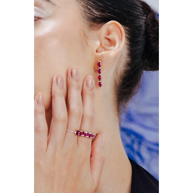 Baguette Cut Ruby and Diamond Engagement Ring Size 7 For Sale - Image 4 of 8