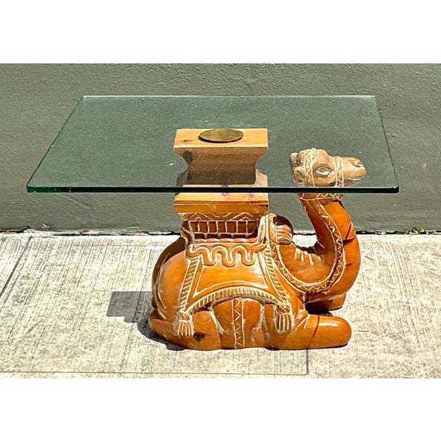 Vintage Carved Wood Camel Glass Table For Sale - Image 9 of 17