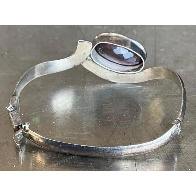Vintage Sterling Silver Amethyst Cuff For Sale - Image 9 of 12