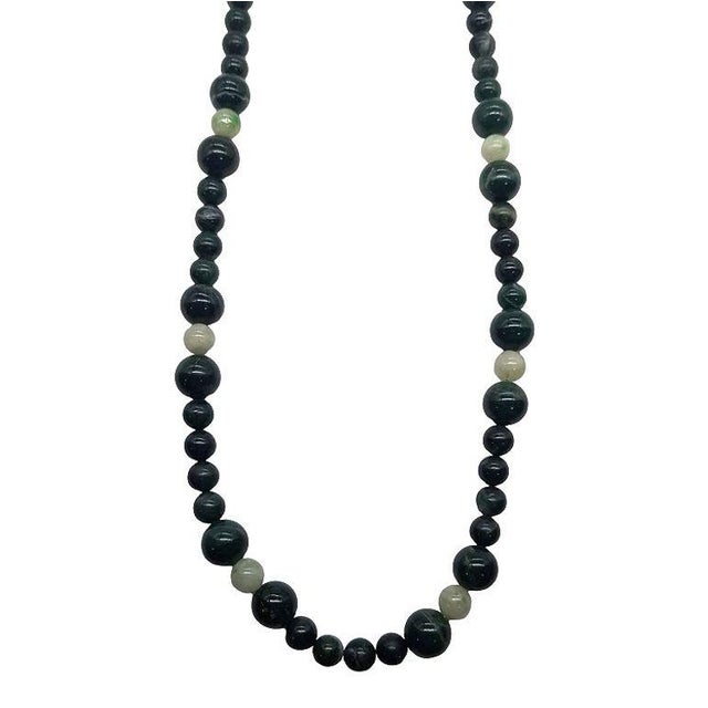 Late Edwardian necklace of large 10mm Green Moss Agate beads and smaller Apple Green Jadeite Jade 8mm beaded necklace, all...