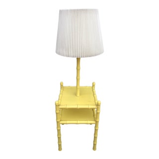 Vintage Mid-Century Modern Yellow Faux Bamboo Table Floor Lamp For Sale