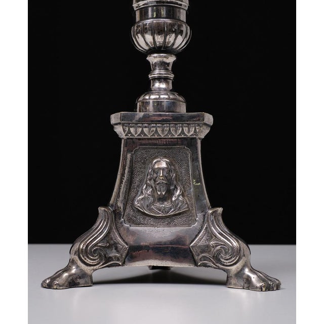 Mid 19th Century Antique Silver-Plated Church Candleholders, France, 1850s, Set of 2 For Sale - Image 5 of 15