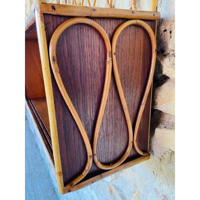 Vintage Rattan and Bamboo Wall Shelf with Glass Doors Cabinet, 1960s For Sale - Image 10 of 18