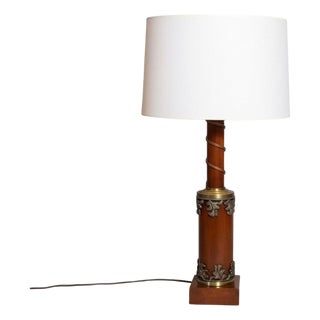 Mid-20th Century Classical Wood and Bronze Table Lamp, Italy For Sale