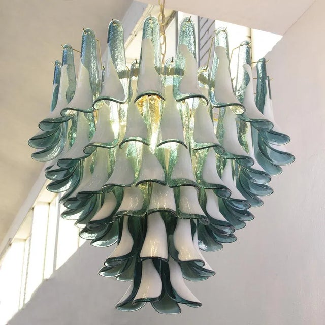 Mid-Century Modern White and Octanium Murano Glass Petal Chandelier, Italy, 1990s For Sale - Image 3 of 11