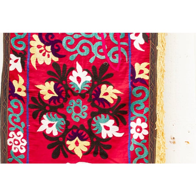 Vintage Red Floral Suzani Runner For Sale - Image 4 of 8