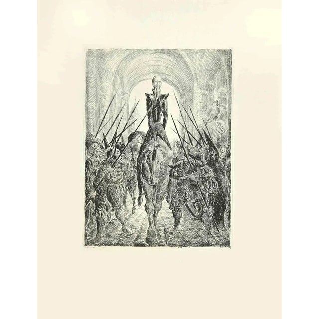 The Entrance of Don Quixote is an etching and drypoint print on ivory-colored China paper, realized by Wladyslaw Jahl in...