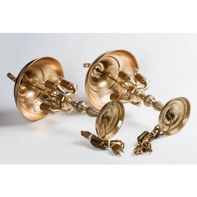 Metal Brass 4-Lights Table Lamps With Brass Shades - a Pair For Sale - Image 7 of 9
