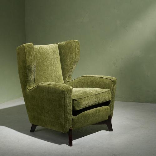Italian Lounge Chair in Forest Green Dedar Upholstery, Italy For Sale - Image 11 of 11