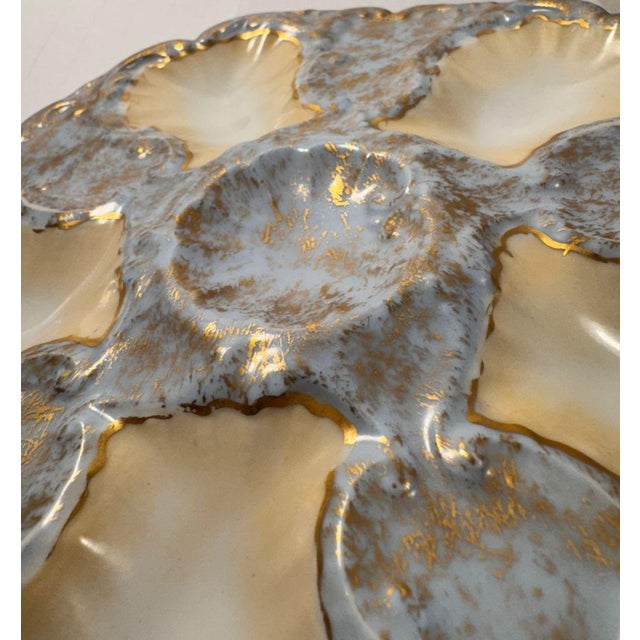 Early 20th Century Set of Five Antique French Limoges Oyster Plates With Gold Fleck Glaze For Sale - Image 4 of 8