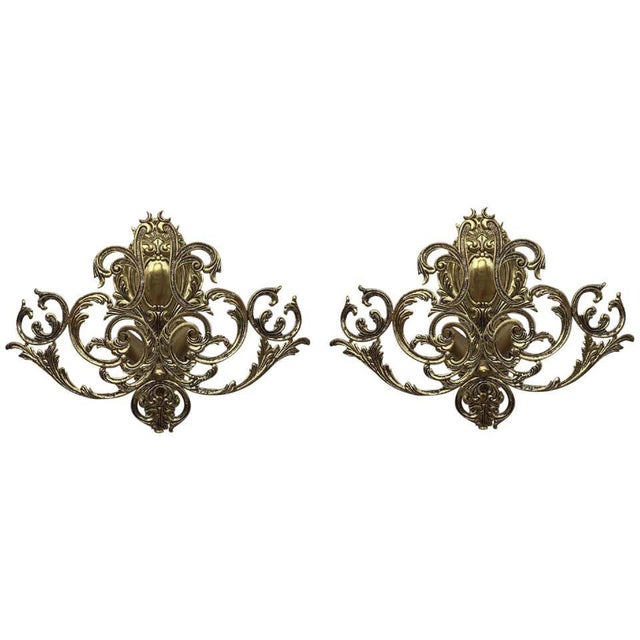 20th Century Two Lights Baroque Bronze Sconces With Bronze Lampshades - a Pair For Sale - Image 10 of 10