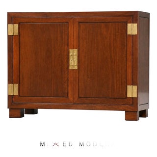 1970s Solid Mahogany and Brass Chest Credenza For Sale